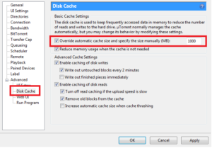 Changing the Disk Cache size
