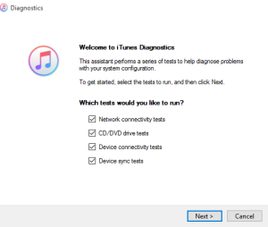 iTunes Diagnostics Wizard