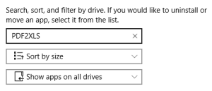 Type PDF2XLS in the textbox