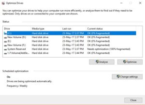 Disk Defrag / Drive Optimization in progress