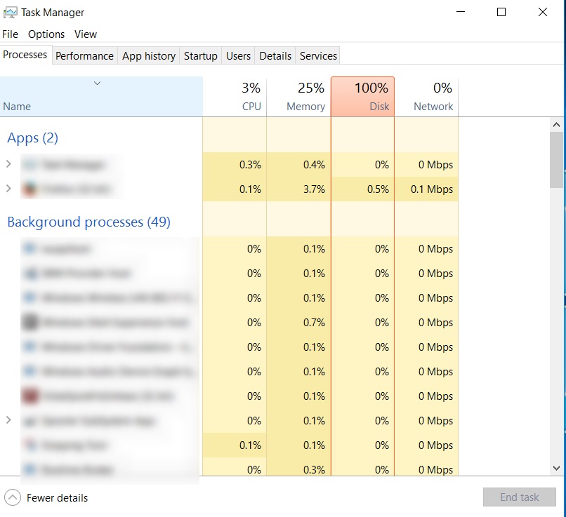 Processes tab of Task Manager