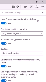 Turning on Cortana in Microsoft Edge
