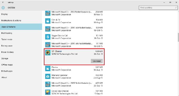 Apps & Features Uninstall Screen